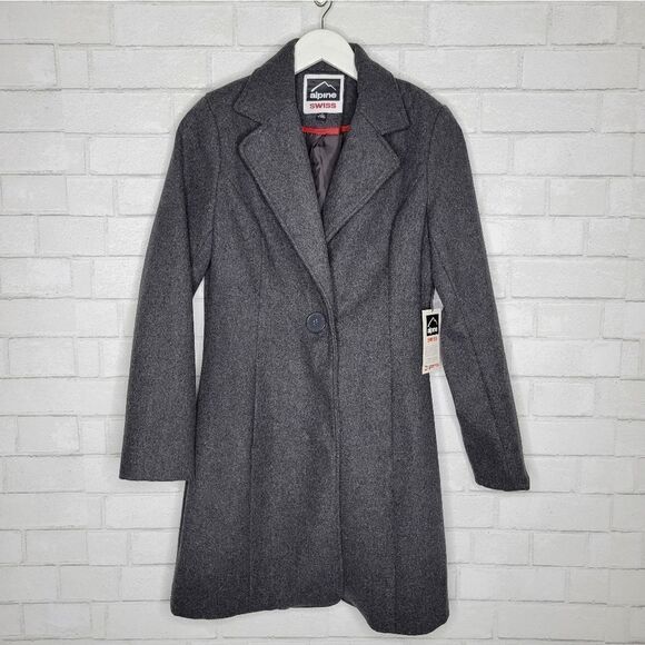 Alpine Swiss Jackets & Blazers - Alpine Swiss Gray Single Button Wool Peacoat